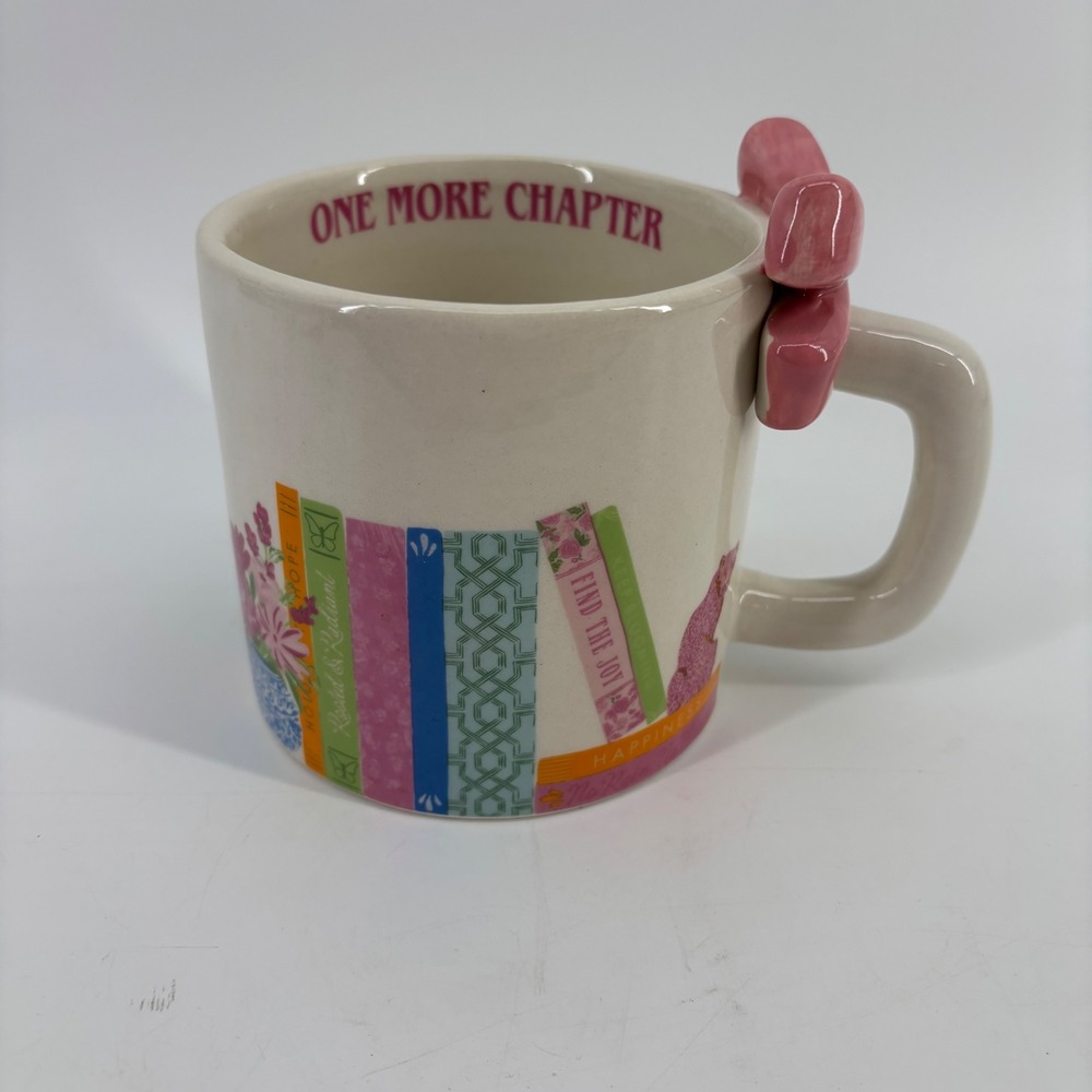 Totalee Gift x Cherrywood Lane One More Chapter Mug Cream Pink Bow Handle Books